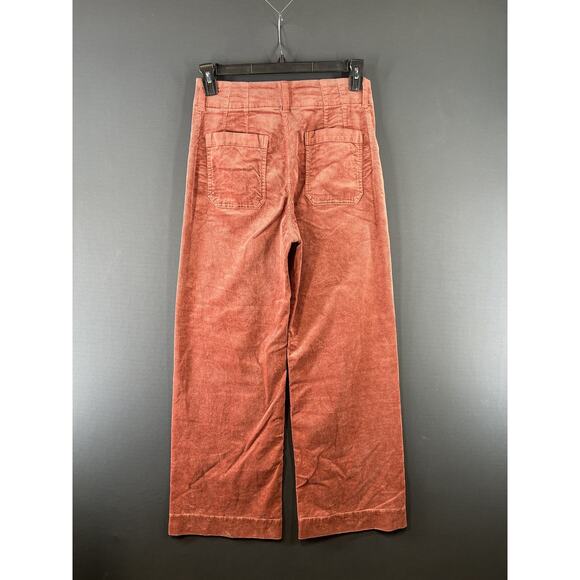 New Anthropologie Maeve 27 Tall Colette Cropped Corduroy Wide Leg Pants Orange - Picture 4 of 10